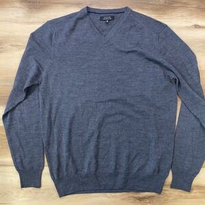 Tahari V-Neck Sweater Size M Italian Merino Wool Blend Classic Fit Gray
